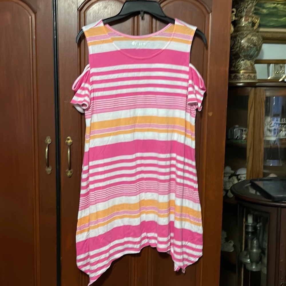 Stylus Asymmetrical Cold Shoulder Striped Shirt Size XL